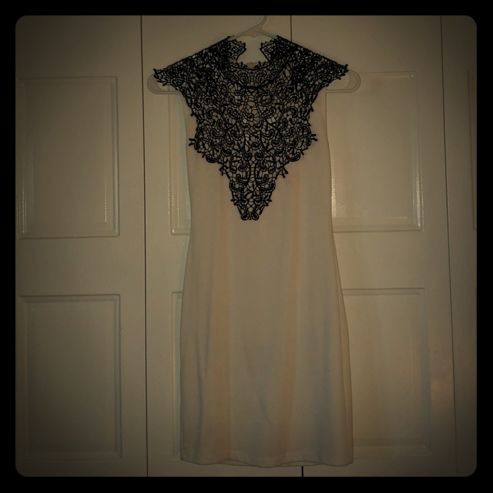 Open back black and white lace dress
